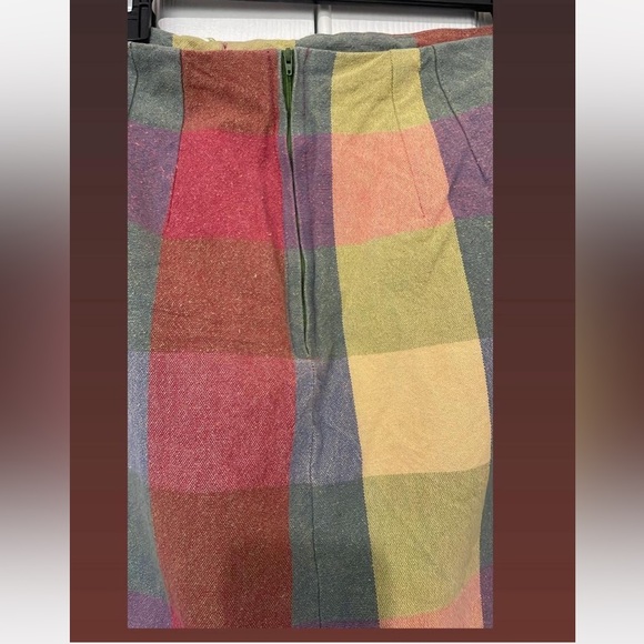 Handmade checkered Colorblock Raw Hem slit skirt size M Upcycled fashion - Picture 4 of 4